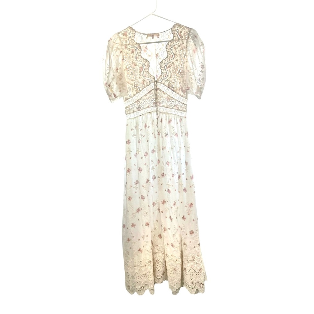 LoveShackFancy Stacy Floral Print Broderie Cotton Maxi Dress Cottagecore Size 0 - Picture 15 of 16